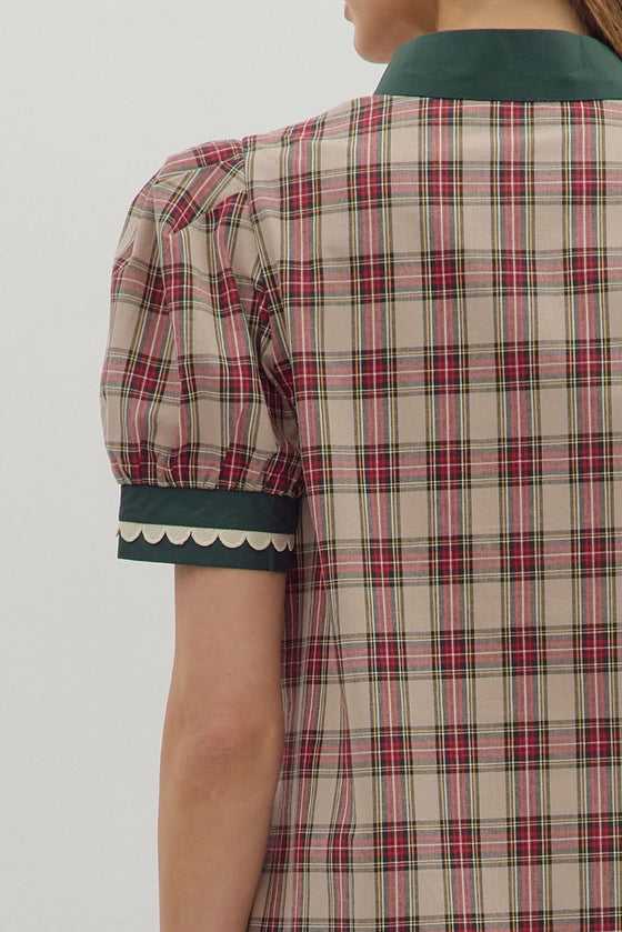 Taupe Holiday Plaid Dress