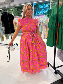  Cheetah Smocked Midi Dress