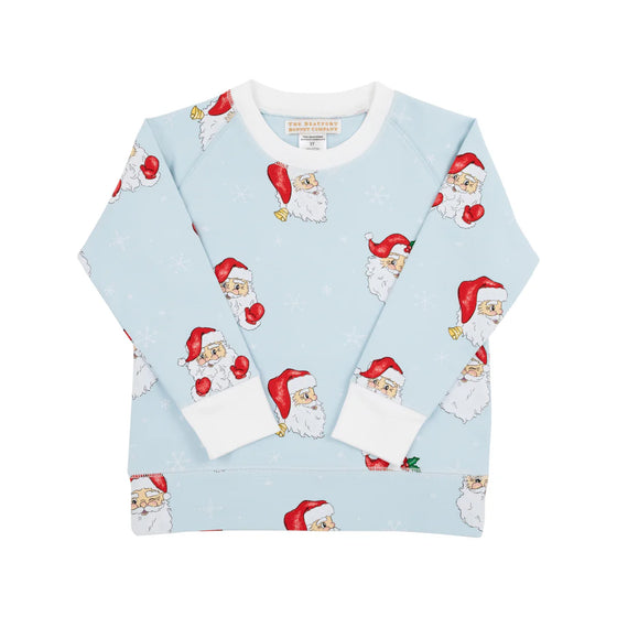 Cassidy Comfy Crewneck: Blue Dear Santa w/worth Ave White