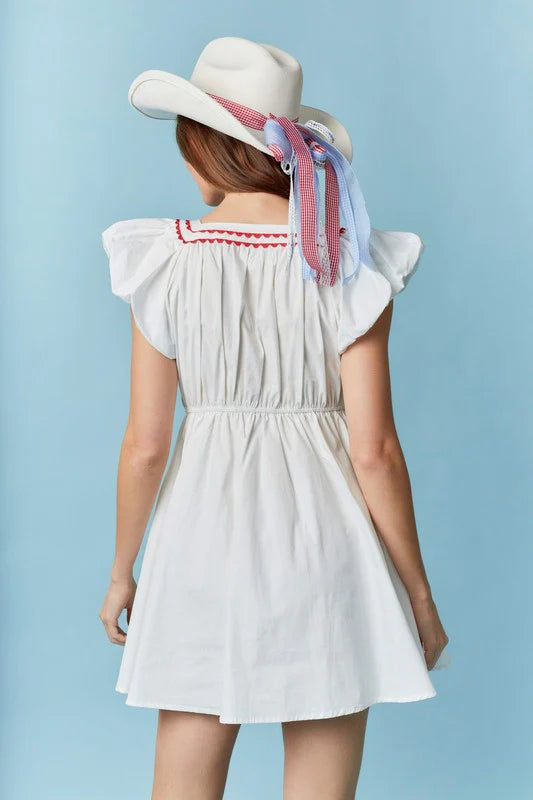 Mini White & Red Cotton Dress