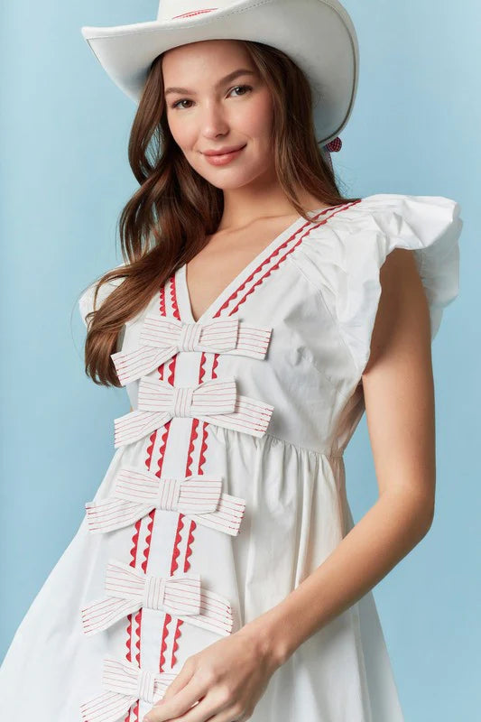 Mini White & Red Cotton Dress