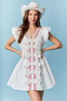  Mini White & Red Cotton Dress