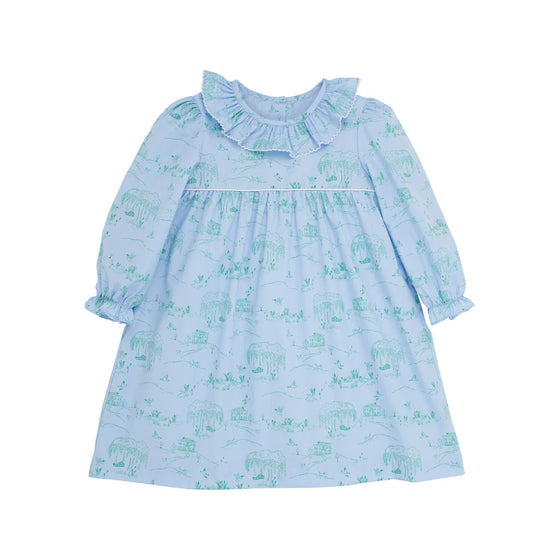 Ramona Ruffle Collar Dress: Germantown Toile w/worth ave White