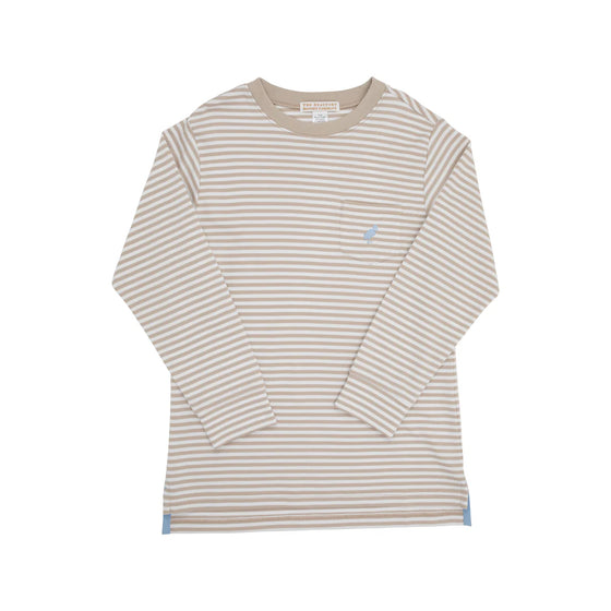 Long Sleeve Carter Crewneck: Keeneland Khaki Stripe w/ Barrington Blue Stork