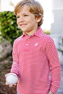  Prim & Proper Polo Long Sleeve Pima: Richmond Red Stripe