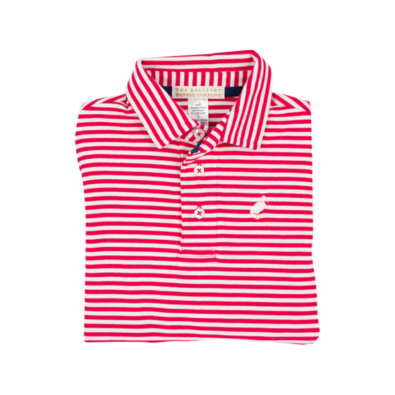 Prim & Proper Polo Long Sleeve Pima: Richmond Red Stripe