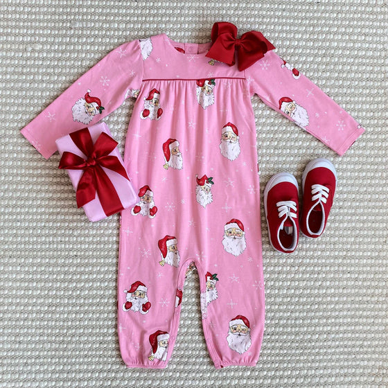 Long Sleeve Penny's Playsuit: Dear Santa (Hamptons Hot Pink) with Richmond Red