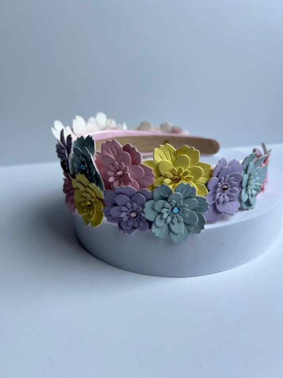 Multi Leather Flower Headband