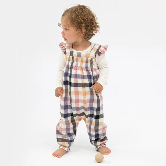 Harvest Plaid Smocked Overall