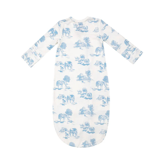 Farm Toile Blue Gown (0-3m)