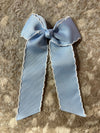 Medium Grosgrain Moonstitch hair bow: Light blue with white trim