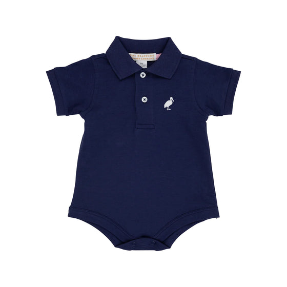 Prim & Proper Polo: Nantucket Navy With Multicolor Stork