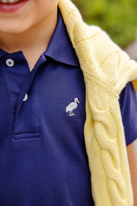 Prim & Proper Polo: Nantucket Navy With Multicolor Stork