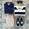 Prim & Proper Polo: Nantucket Navy With Multicolor Stork