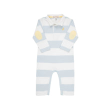  Sir Proper's Rugby Romper: Buckhead Blue Rugby Stripe With Bellport Butter Yellow Stork
