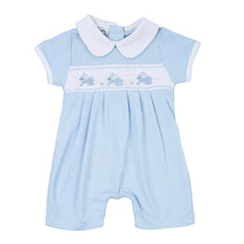  Pastel Bunny Classic Smocked Collared Short Playsuit: Blue