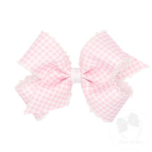  Light Pink Gingham-Printed Grosgrain Hair Bow with Moonstitch Edge