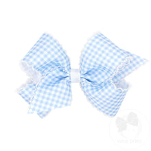  Millennium Blue Gingham-Printed Grosgrain Hair Bow with Moonstitch Edge