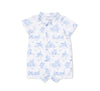 Puppy Toile Polo Shortie: Blue