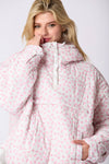 Bow Prints Pullover Puffer Jacket : Pink/Ivory