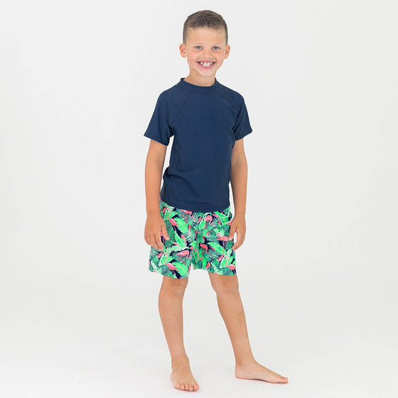 Flamingo Frenzy Swim Trunks