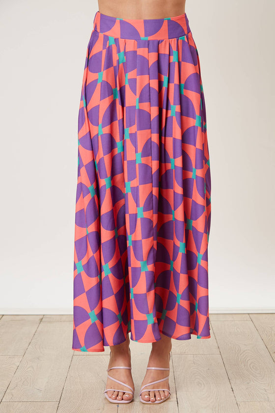 Geometric Print Linen Skirt