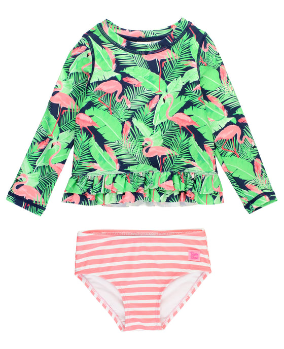 Flamingo Frenzy Ruffle Rash Guard 2-piece