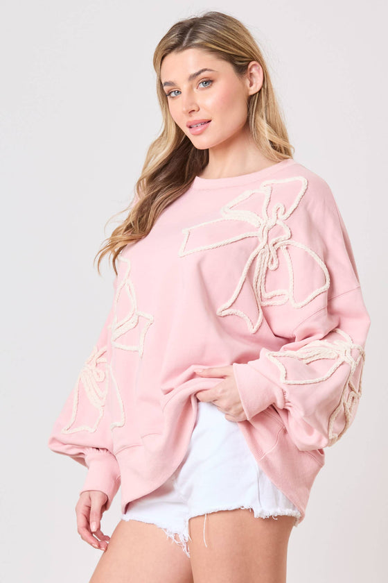 Bow Embroidery Oversized Sweatshirt