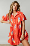 Ice Cream Print Poplin Shirt Dress: RED