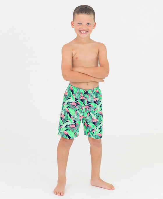 Flamingo Frenzy Swim Trunks