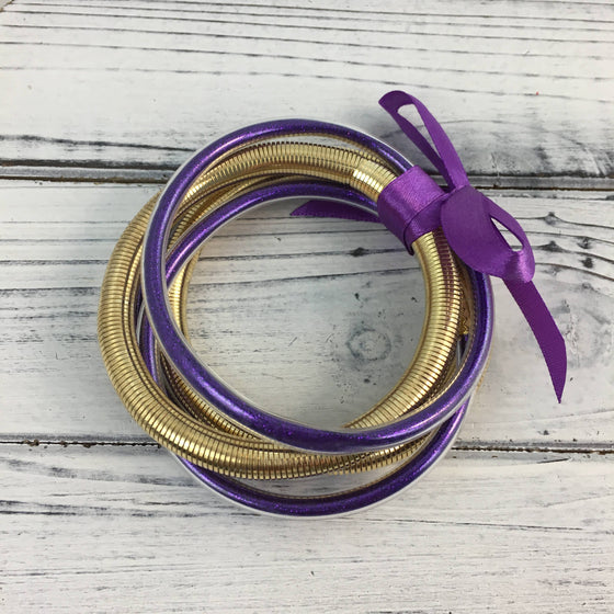 Purple and Gold Bangle Bracelet Set