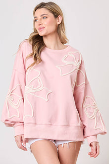  Bow Embroidery Oversized Sweatshirt