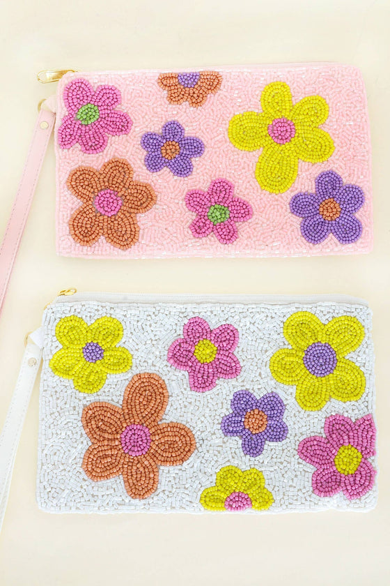 Beaded Multicolor Floral Coin Purse w/ Wristlet