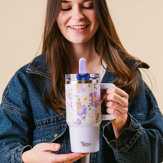 20 oz Flip Straw Tumbler-Bouquet Beauty Purple
