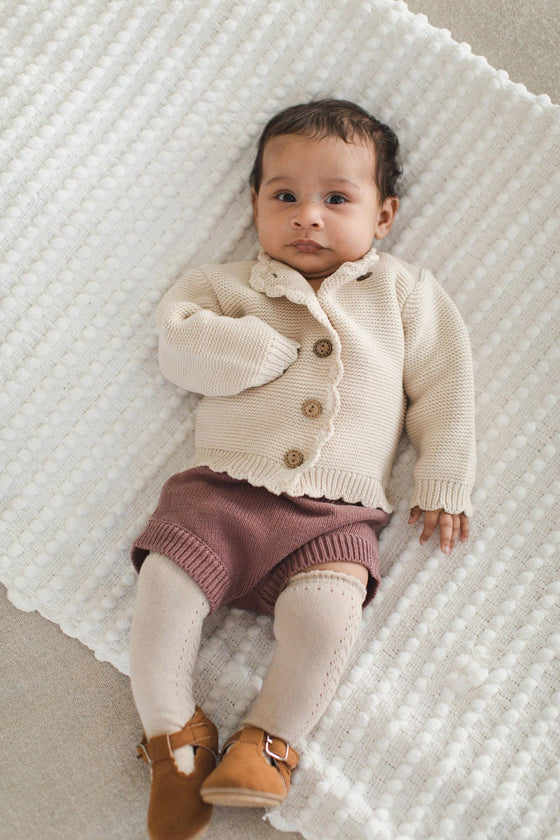 Sophia Dressy Cardigan: Light oat (0-3m)