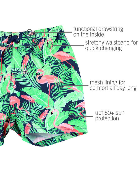 Flamingo Frenzy Swim Trunks