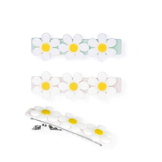 Daisies White Satin Pastel Hair Clips