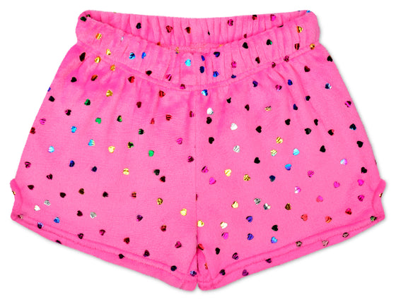 BRIGHT PINK FOIL HEART SHORTS