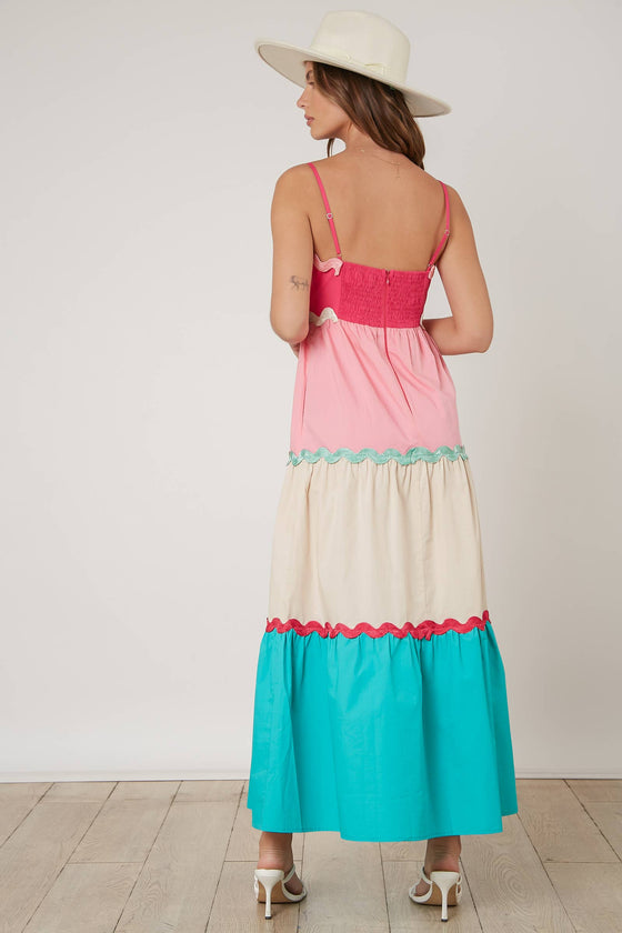Color Bloc Tiered Maxi Dress