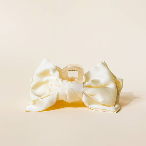 Satin Bow Claw Clip- Cream