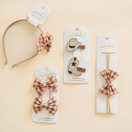 Gingham Printed Tulle Bow Baby Headband