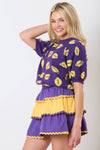 Purple & Gold Color Block Tiered Skirt