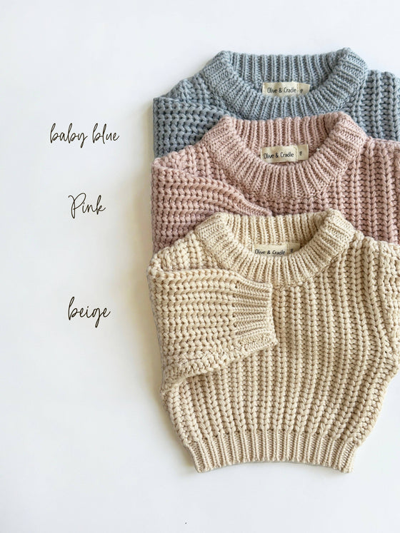 Chunky Knit Braided Sweater: Beige