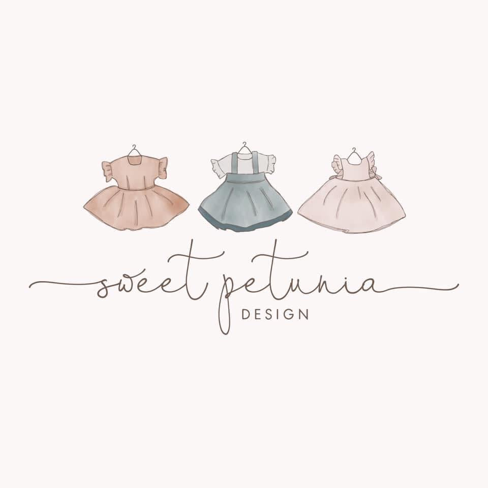  Sweet Petunia Design Logo featuring three illustrated baby outfits