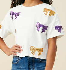  Purple & Gold Bow Sequin Top