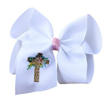  Cross with florals Embroidered Bow