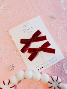  Red Glitter Velvet Pigtail Bows