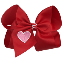  Red with Pink Heart Embroidered Bow