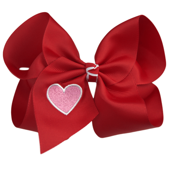 Red with Pink Heart Embroidered Bow