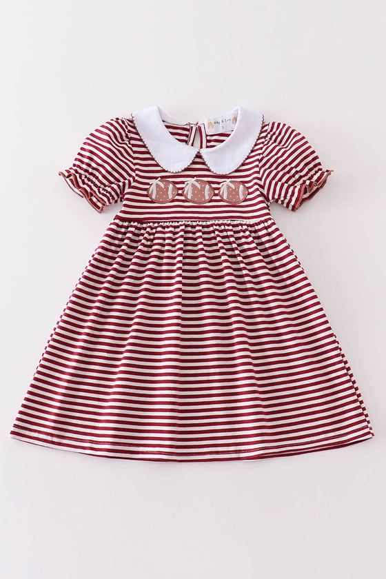 Maroon stripe football applique dress